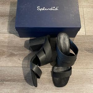 Splendid Myles Block Black Leather Sandal Heels Size 9